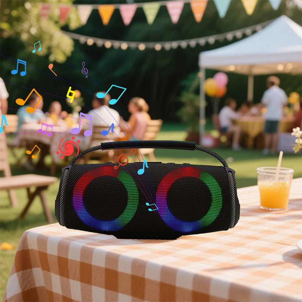 Powerful Bluetooth Speaker LED Light Portable Outdoor Speakers Dual 4'' Subwoofer Sound Box Support