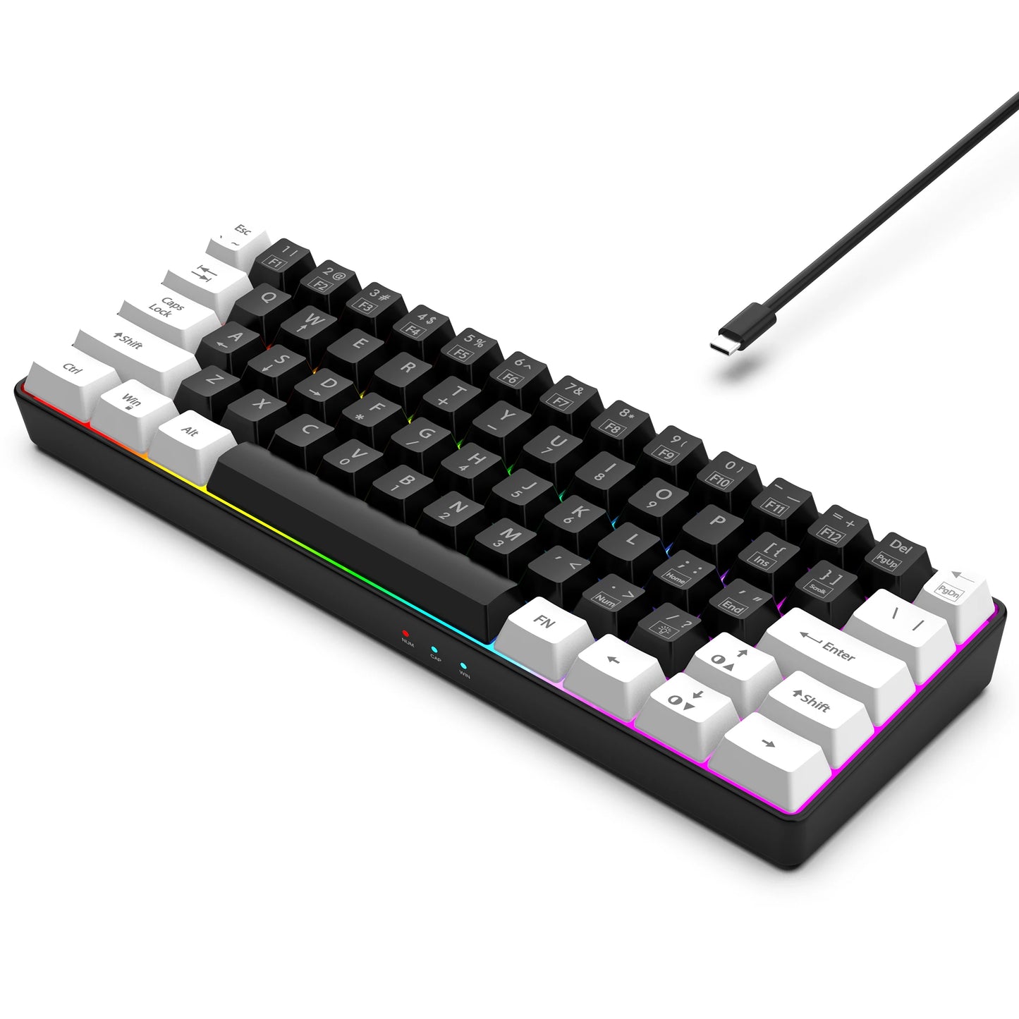 60% wired game keyboard, RGB backlit ultra-compact mini keyboard, waterproof mini compact 61 keys, suitable for PC/Mac gamers, t