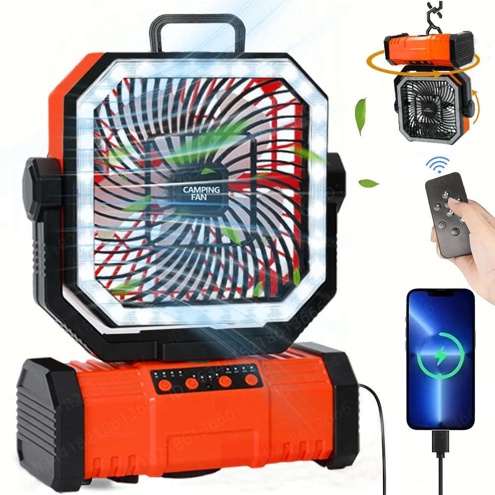 20000mAh Portable LED Camping Fan USB Rechargeable Outdoor Cooling Fan Self-contained Bluetooth speaker design Tents hiking