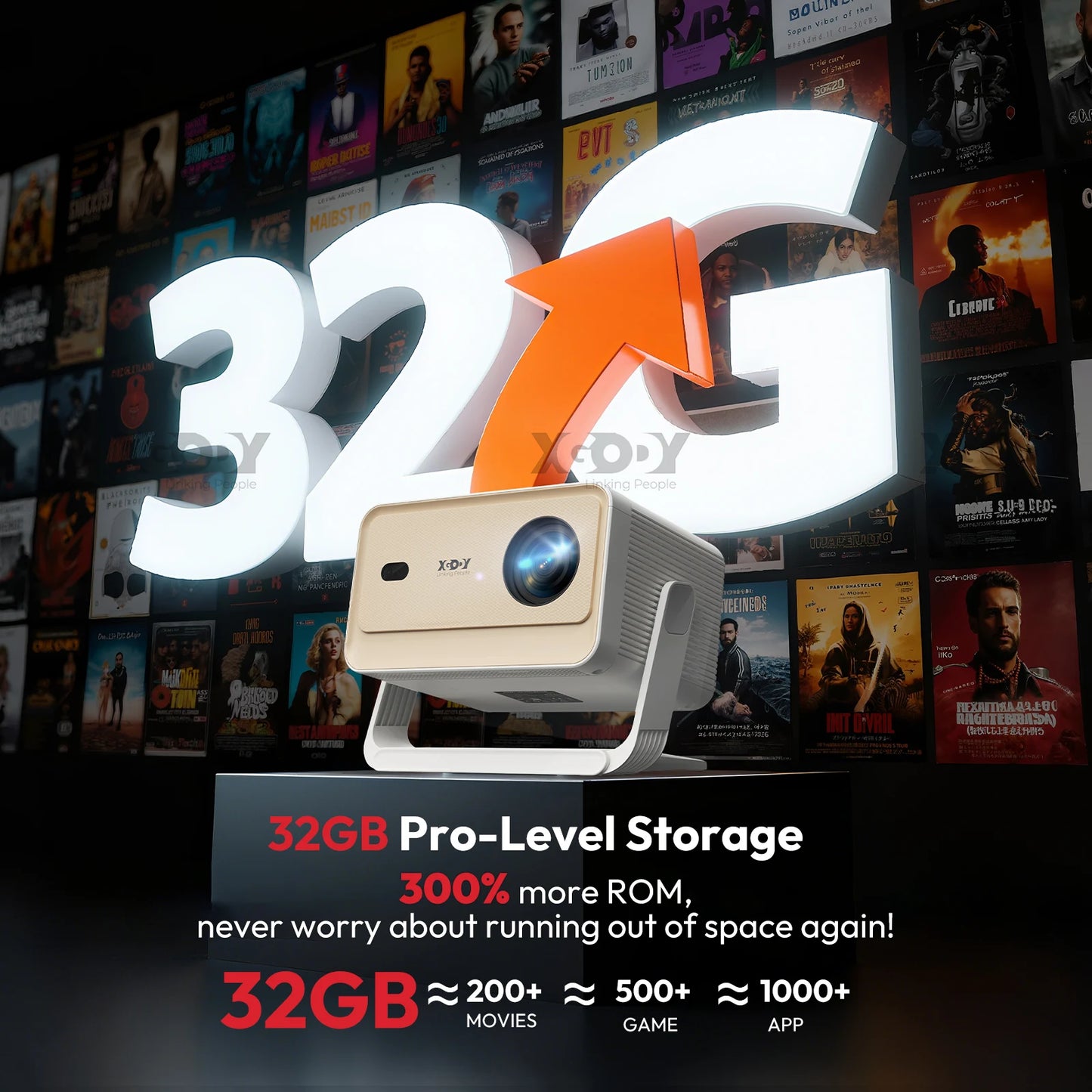 XGODY N6 Pro Netflix Officially 4K Projector Voice Control Smart Android TV Whale OS 32GB ROM for Outdoor Movie Home Theater
