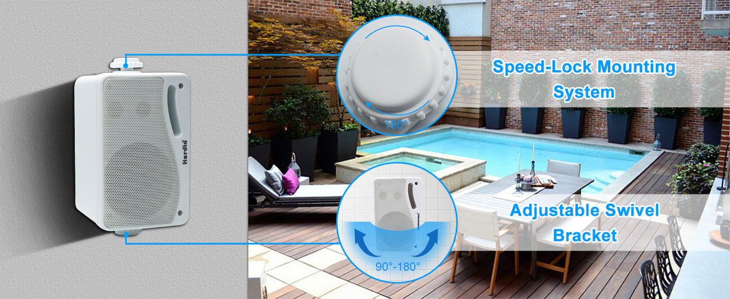 Herdio 3.5'' 2PCS Passive Outdoor Speakers Wired Waterproof 200W 3 Way Premium Mountable Wall Mount Speakers With Superior Sound