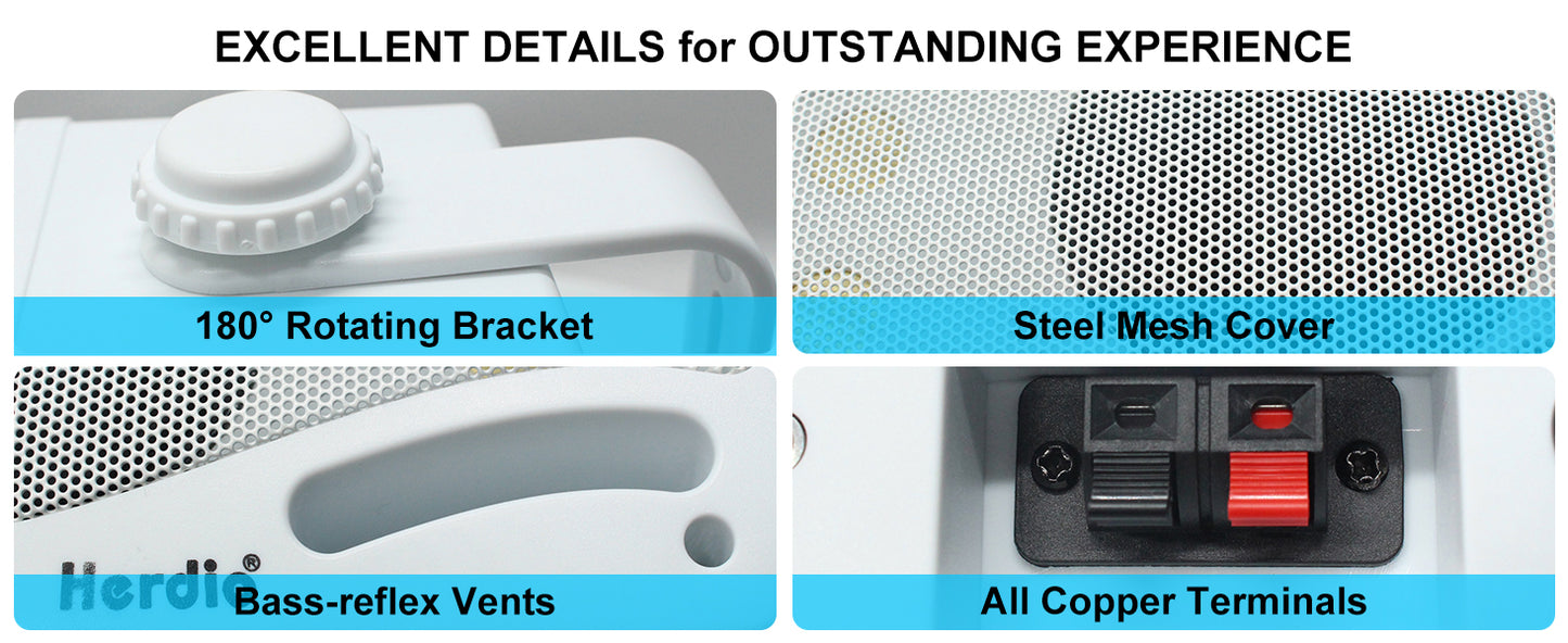 Herdio 3.5'' 2PCS Passive Outdoor Speakers Wired Waterproof 200W 3 Way Premium Mountable Wall Mount Speakers With Superior Sound