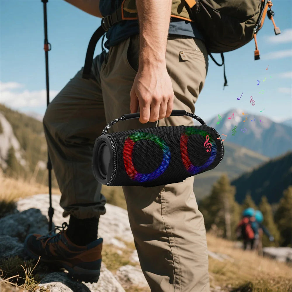 Powerful Bluetooth Speaker LED Light Portable Outdoor Speakers Dual 4'' Subwoofer Sound Box Support