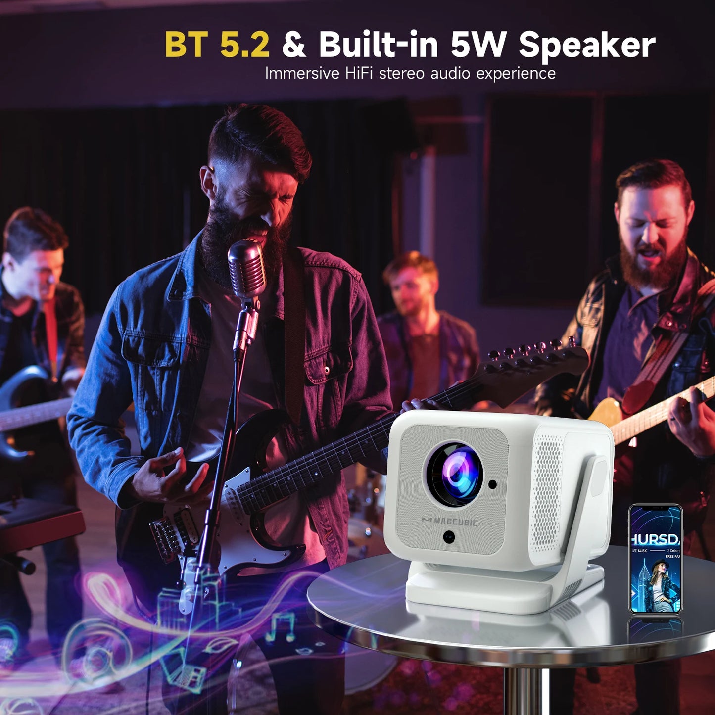 Magcubic Auto Focus 4K HD 1920*1080P 420ANSI Portable Projector Android 11 BT5.4 Built-in 5W HiFi Speaker For Home Theater HY310