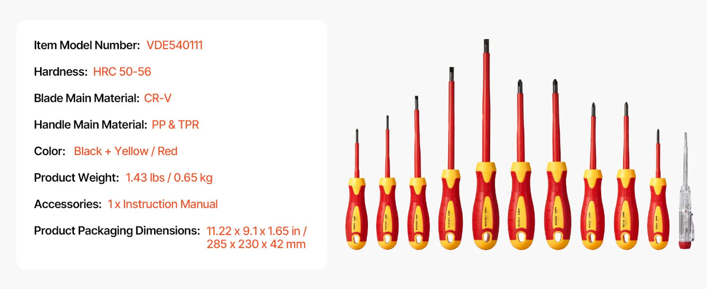SucceBuy Insulated Screwdriver Set Professional Electrical Screwdriver Set 1000V Insulated Electrician Tool Set Magnetic Phillip
