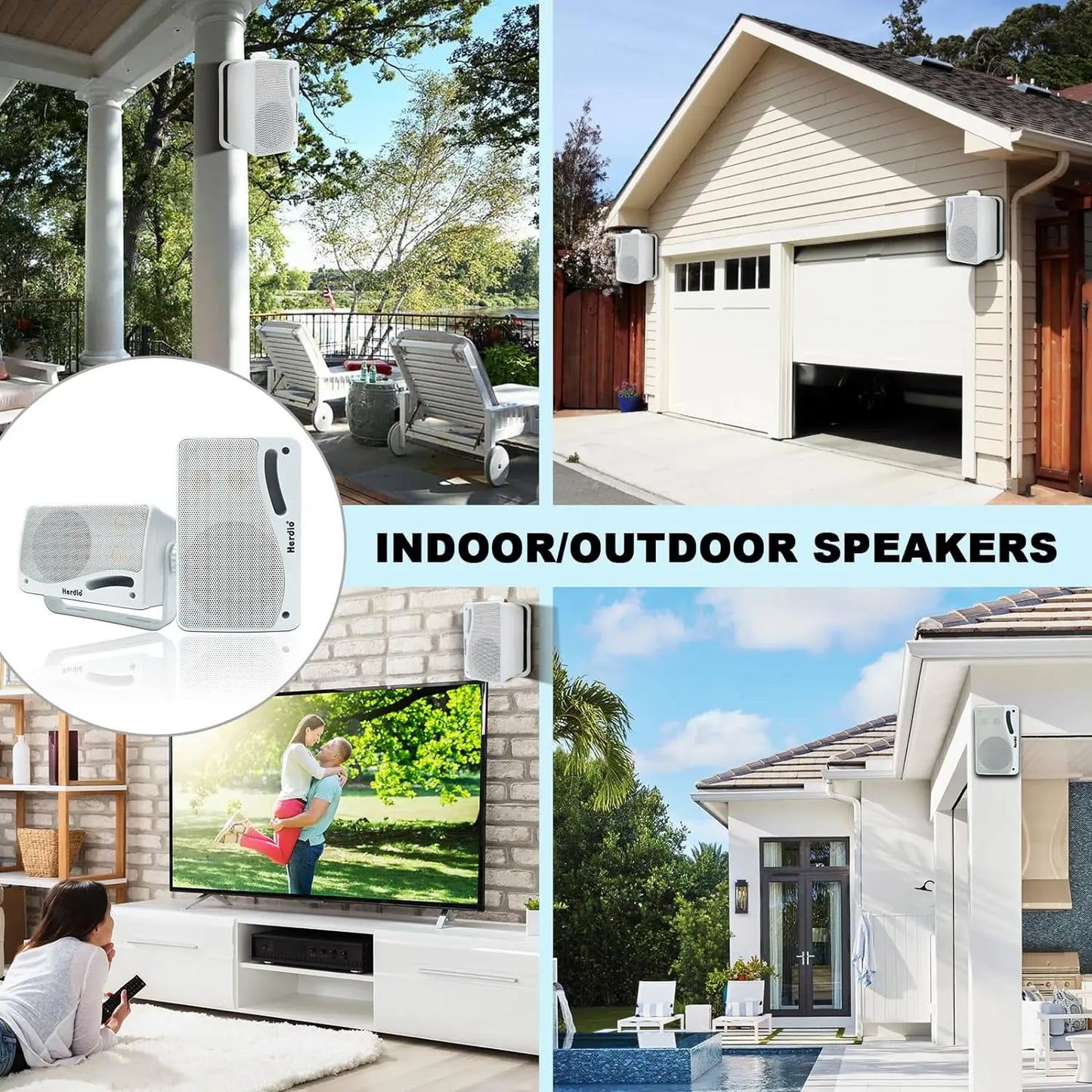Herdio 3.5'' 2PCS Passive Outdoor Speakers Wired Waterproof 200W 3 Way Premium Mountable Wall Mount Speakers With Superior Sound