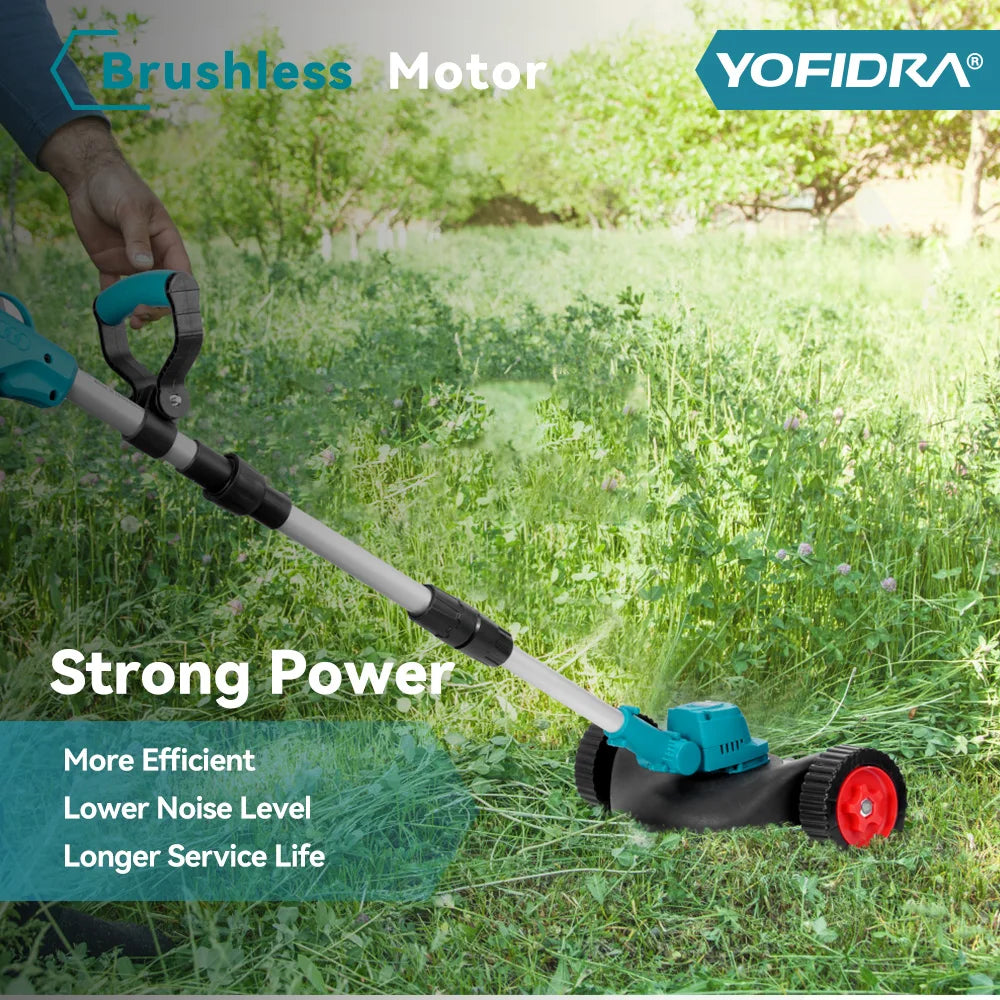YOFIDRA 1500W Electric Lawn Mower 12000RPM Grass Trimmer Rechargeable Adjustable Garden Cutter Tool For Makita Battery Pin