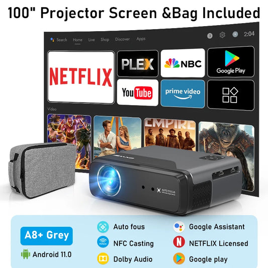 [Google TV/Android 14/Voice Control]Smart Projector 4K HD WiFi6 Netflix-Licensed Home Theater Outdoor Movie Auto Focus Projector