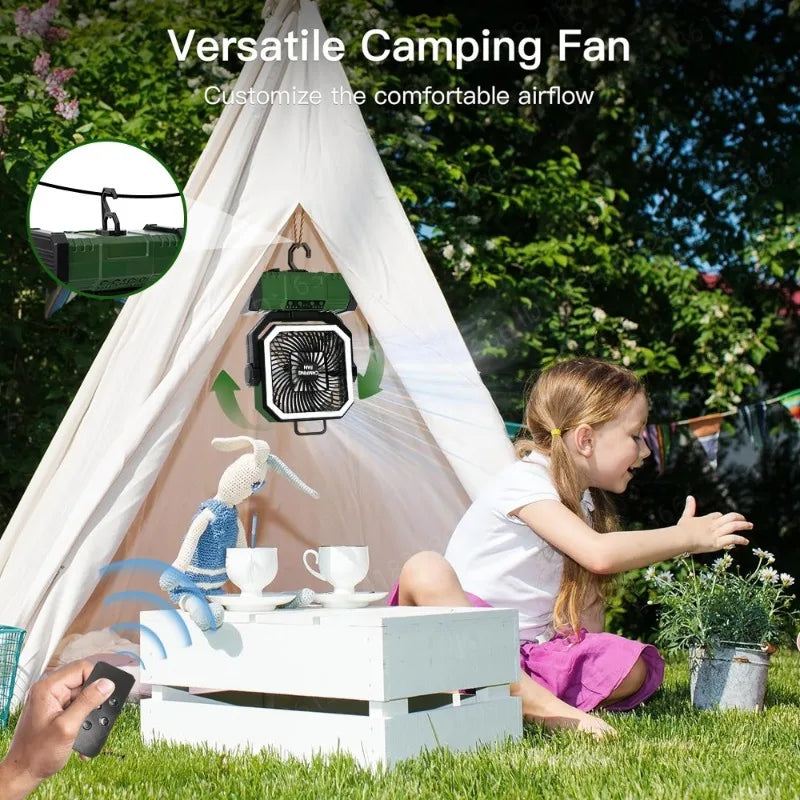 20000mAh Portable LED Camping Fan USB Rechargeable Outdoor Cooling Fan Self-contained Bluetooth speaker design Tents hiking
