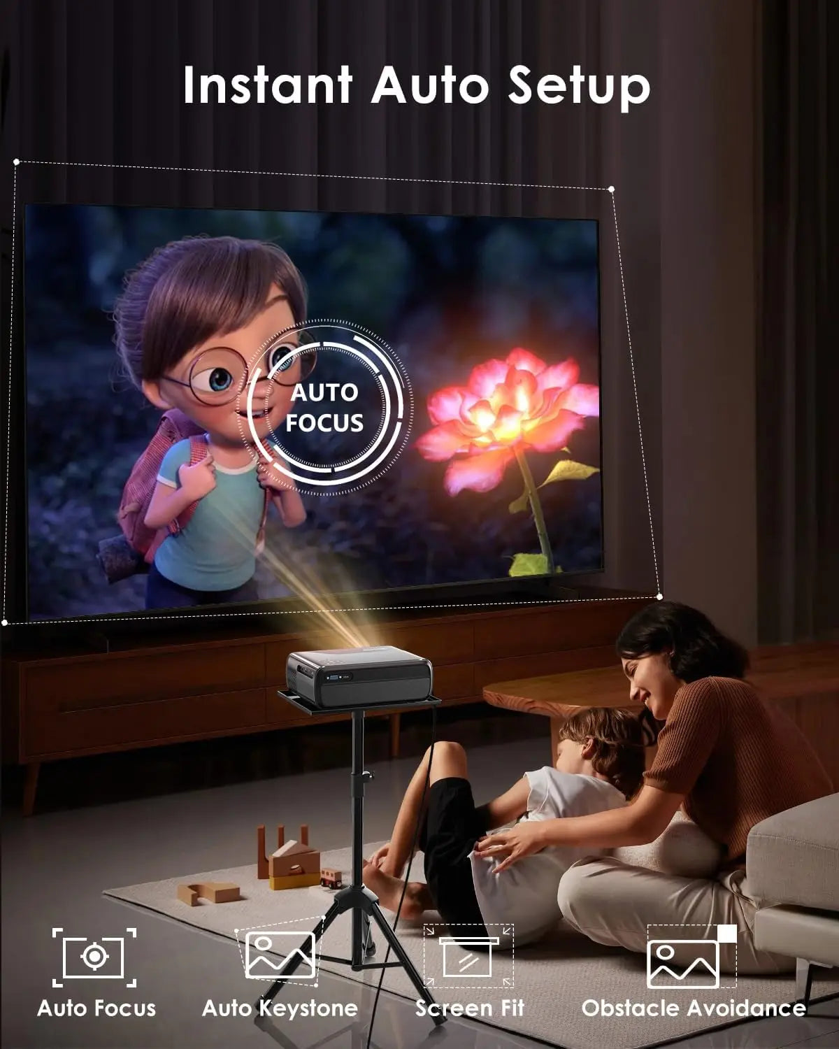 [Google TV/Android 14/Voice Control]Smart Projector 4K HD WiFi6 Netflix-Licensed Home Theater Outdoor Movie Auto Focus Projector