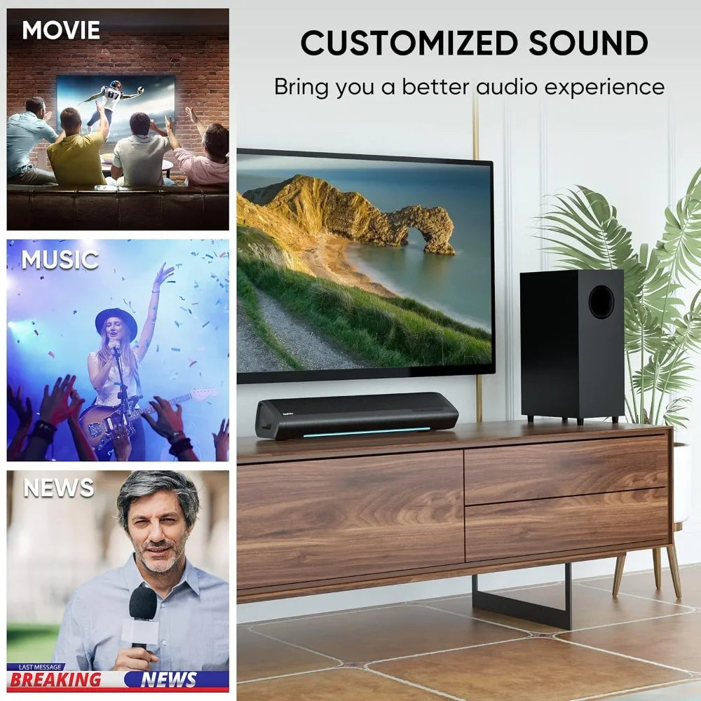 Sound Bars for TV with Subwoofer, 2.1 Deep Bass Small Soundbar Monitor Speaker Home Theater Surround System