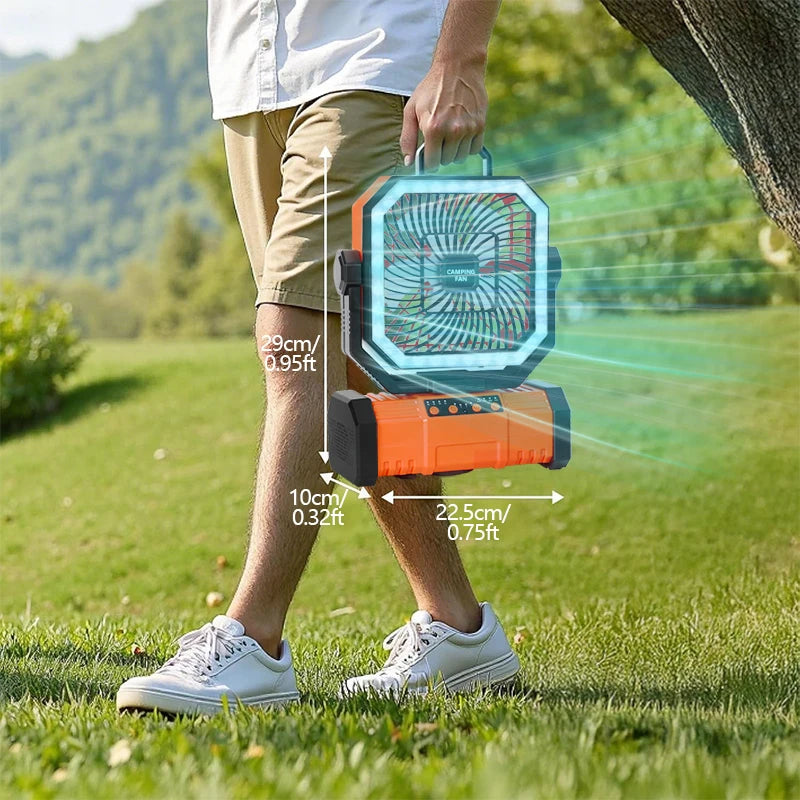 20000mAh Portable LED Camping Fan USB Rechargeable Outdoor Cooling Fan Self-contained Bluetooth speaker design Tents hiking