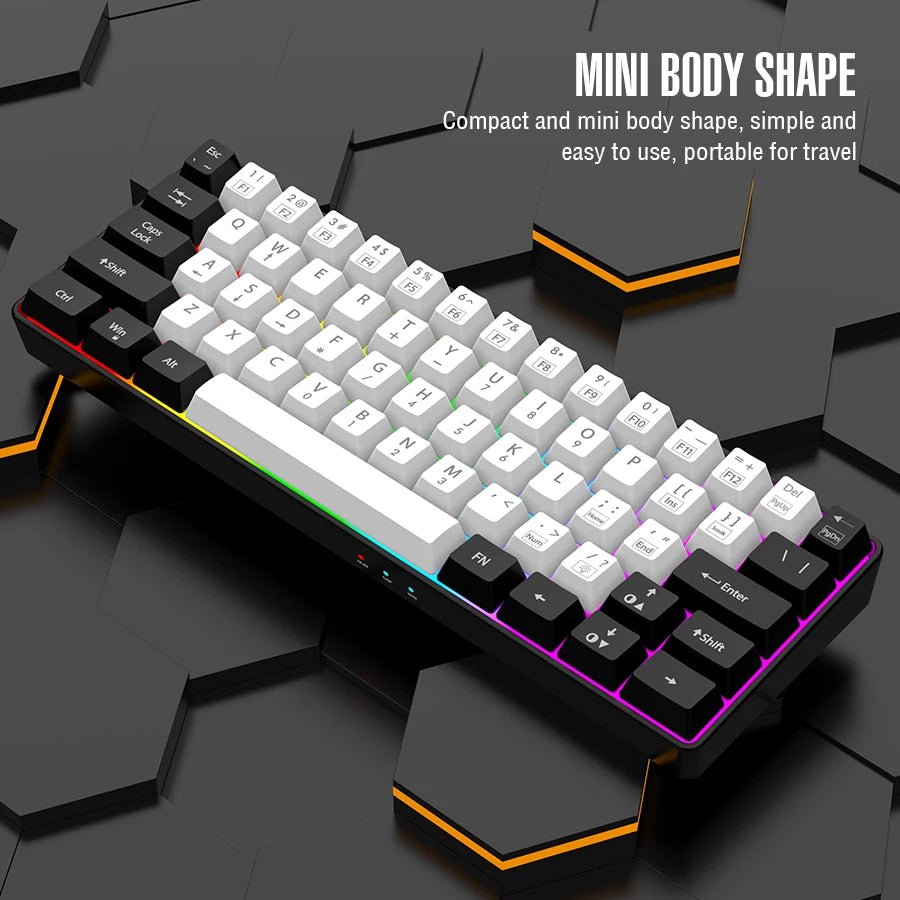 60% wired game keyboard, RGB backlit ultra-compact mini keyboard, waterproof mini compact 61 keys, suitable for PC/Mac gamers, t