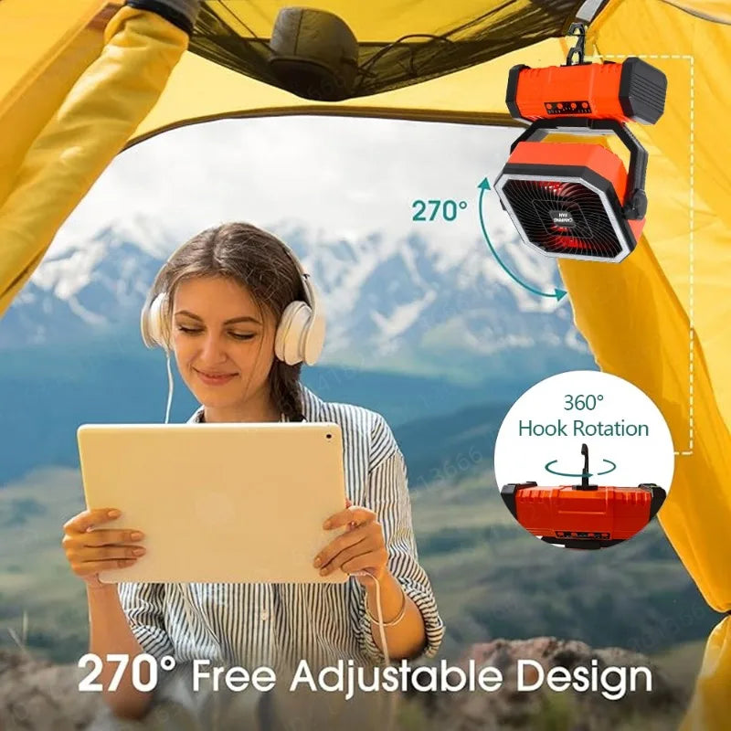 20000mAh Portable LED Camping Fan USB Rechargeable Outdoor Cooling Fan Self-contained Bluetooth speaker design Tents hiking