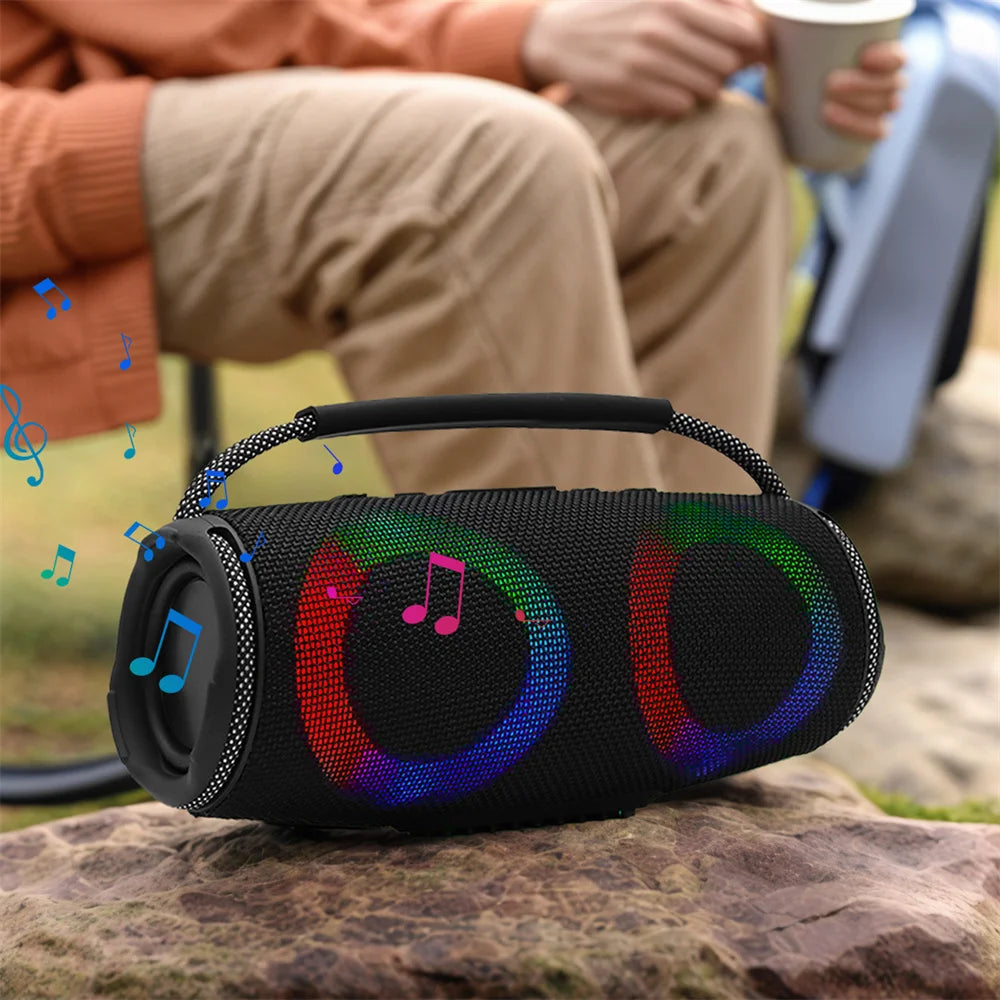 Powerful Bluetooth Speaker LED Light Portable Outdoor Speakers Dual 4'' Subwoofer Sound Box Support