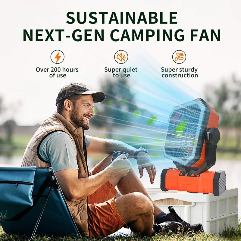 20000mAh Portable LED Camping Fan USB Rechargeable Outdoor Cooling Fan Self-contained Bluetooth speaker design Tents hiking