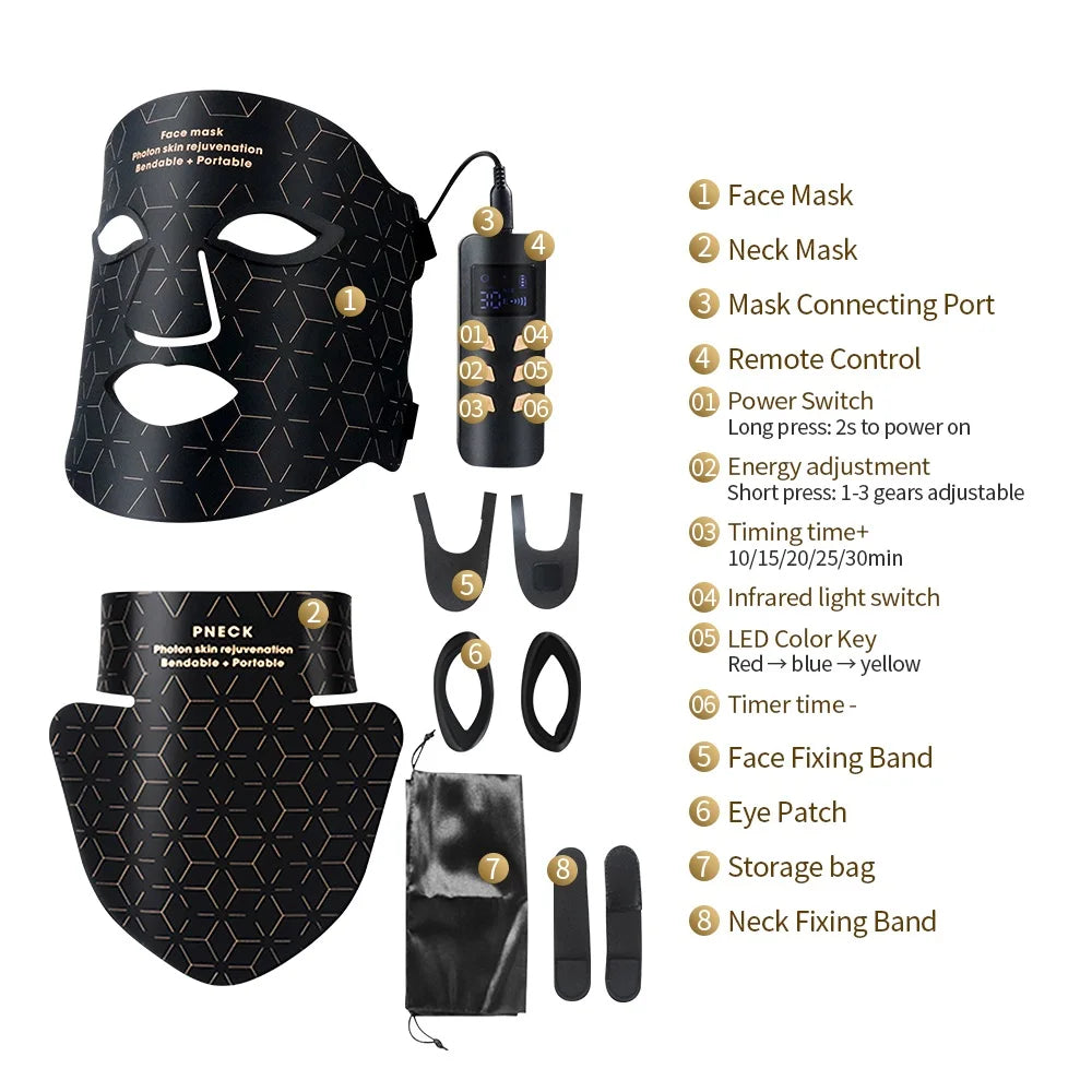 Silicone Facial Neck LED Mask Anti Aging Skin Rejuvenation Brighten Beauty Face Photon Mask