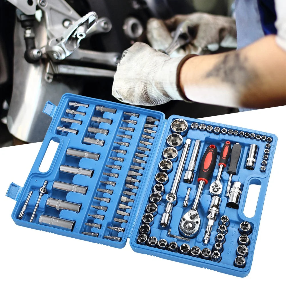 108Pcs Ratchet Wrench Socket Set 1/4in 1/2in CR40 Steel Socket Set Tool Case + Box Hand Tool Kits