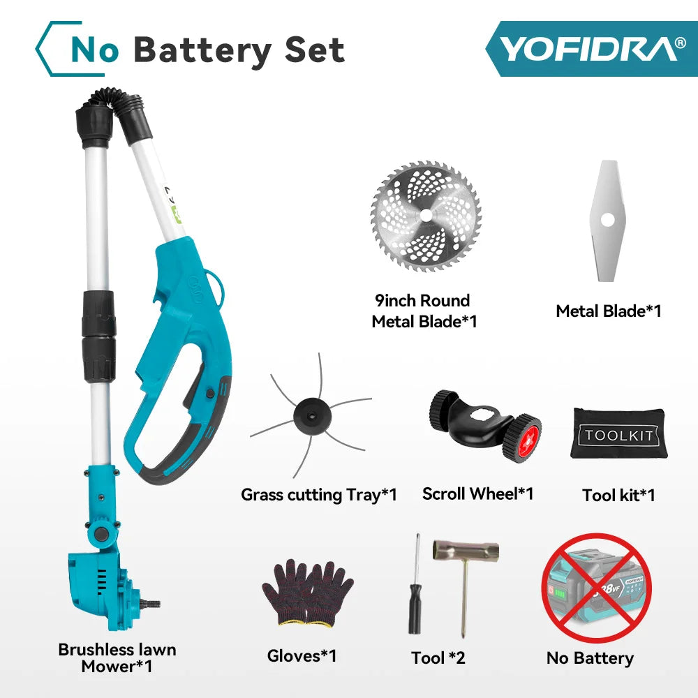 YOFIDRA 1500W Electric Lawn Mower 12000RPM Grass Trimmer Rechargeable Adjustable Garden Cutter Tool For Makita Battery Pin
