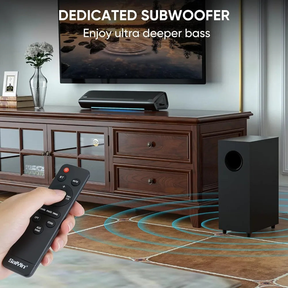 Sound Bars for TV with Subwoofer, 2.1 Deep Bass Small Soundbar Monitor Speaker Home Theater Surround System