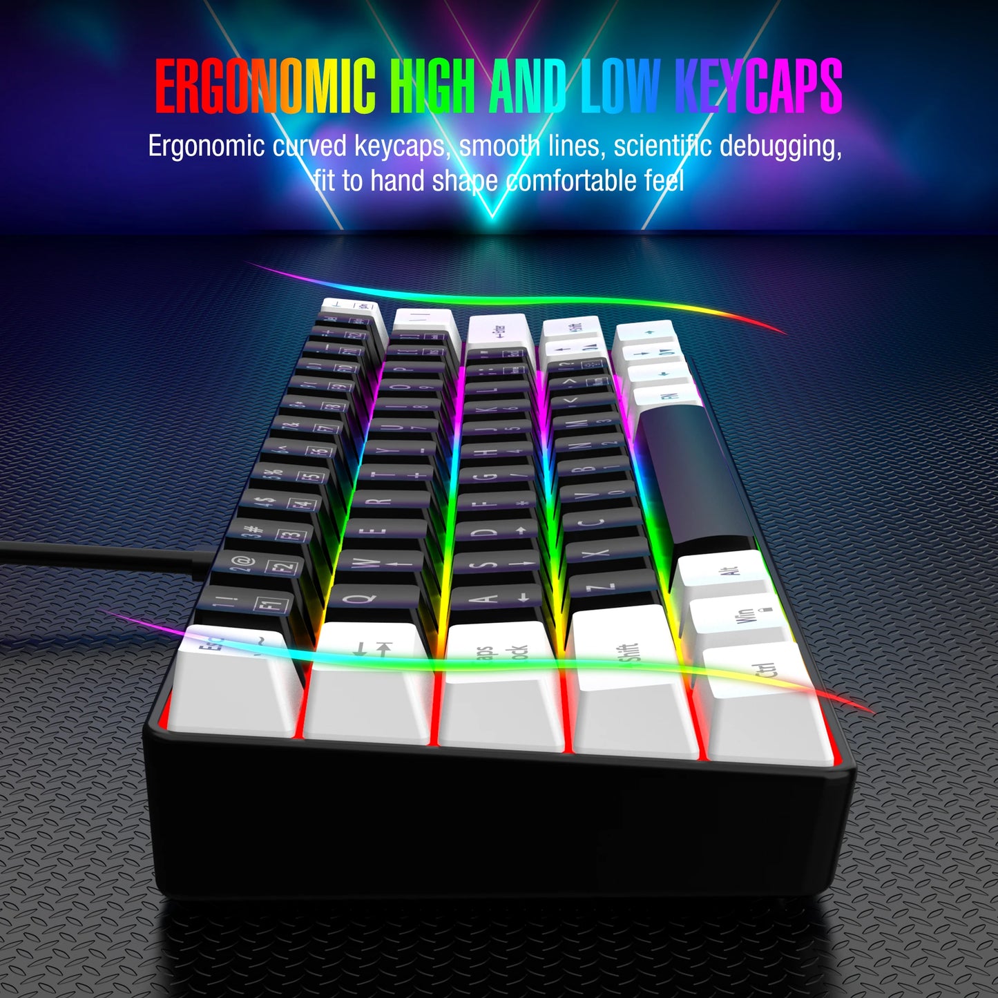 60% wired game keyboard, RGB backlit ultra-compact mini keyboard, waterproof mini compact 61 keys, suitable for PC/Mac gamers, t