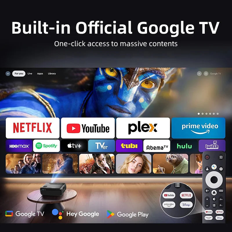 [Google TV/Android 14/Voice Control]Smart Projector 4K HD WiFi6 Netflix-Licensed Home Theater Outdoor Movie Auto Focus Projector