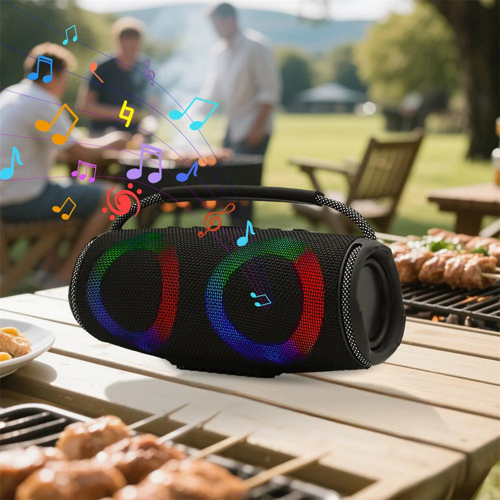 Powerful Bluetooth Speaker LED Light Portable Outdoor Speakers Dual 4'' Subwoofer Sound Box Support