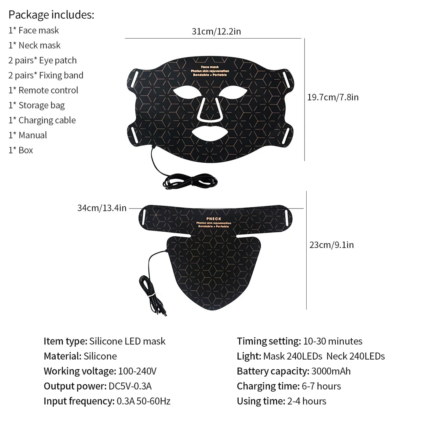 Silicone Facial Neck LED Mask Anti Aging Skin Rejuvenation Brighten Beauty Face Photon Mask