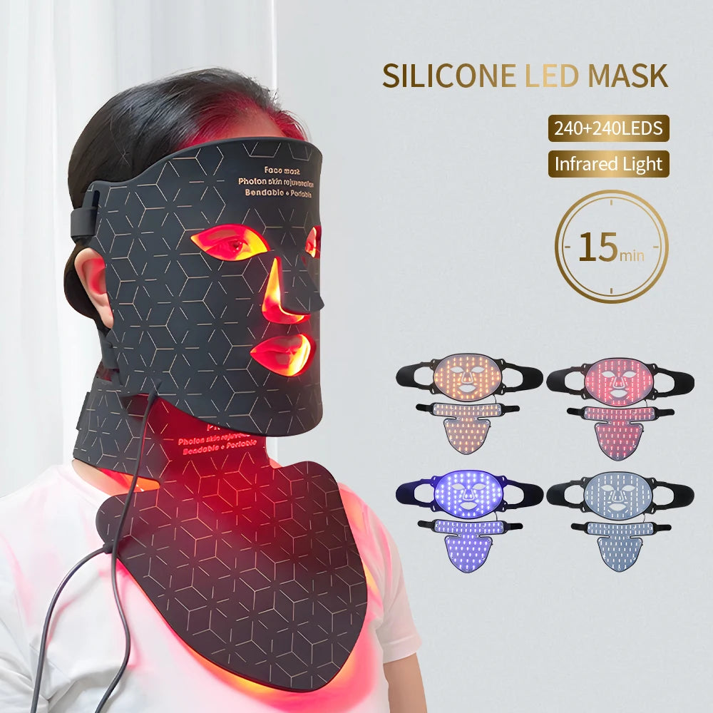Silicone Facial Neck LED Mask Anti Aging Skin Rejuvenation Brighten Beauty Face Photon Mask
