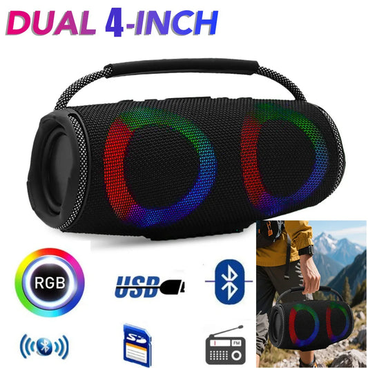 Powerful Bluetooth Speaker LED Light Portable Outdoor Speakers Dual 4'' Subwoofer Sound Box Support