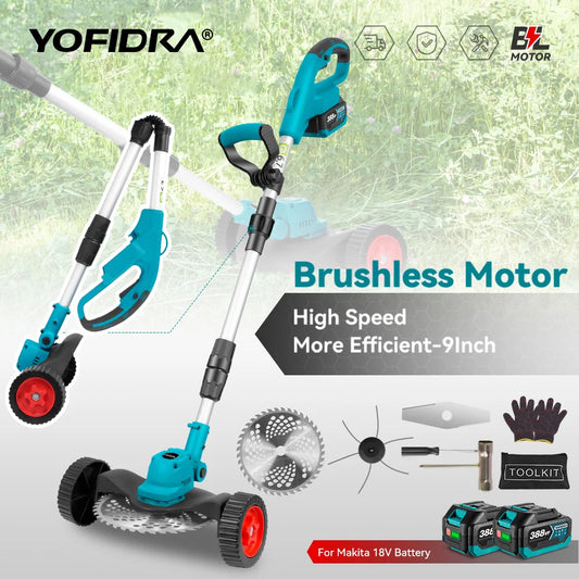 YOFIDRA 1500W Electric Lawn Mower 12000RPM Grass Trimmer Rechargeable Adjustable Garden Cutter Tool For Makita Battery Pin