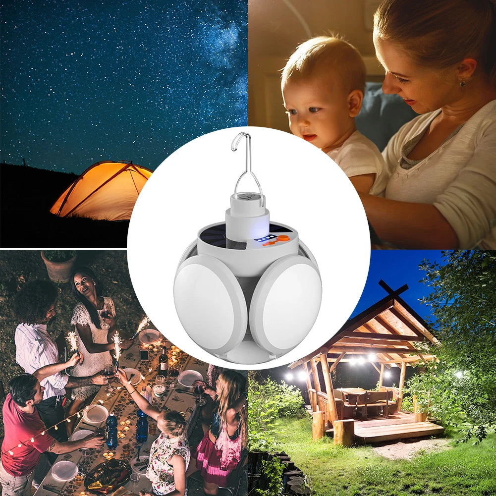 LED Solar Camping Light Bulb Rechargeable Flashlight Night Lamp Camping Supplies 5 Gears Adjustable Portable Lantern