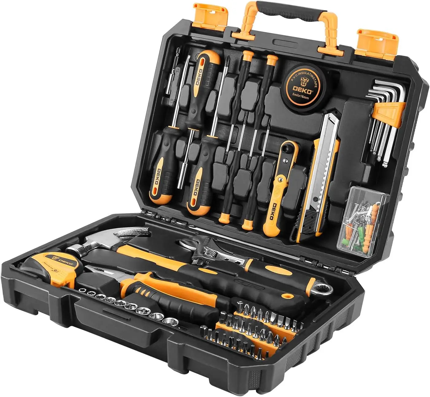 DEKO 100 Piece Home Repair Tool Set,General Household Hand Tool Kit with Plastic Tool Box Storage