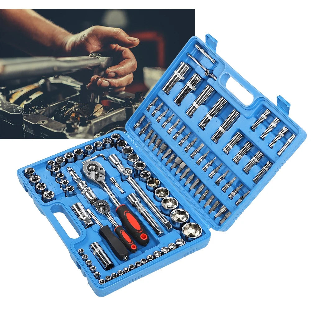 108Pcs Ratchet Wrench Socket Set 1/4in 1/2in CR40 Steel Socket Set Tool Case + Box Hand Tool Kits
