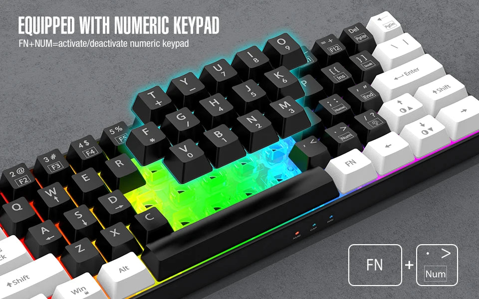 60% wired game keyboard, RGB backlit ultra-compact mini keyboard, waterproof mini compact 61 keys, suitable for PC/Mac gamers, t