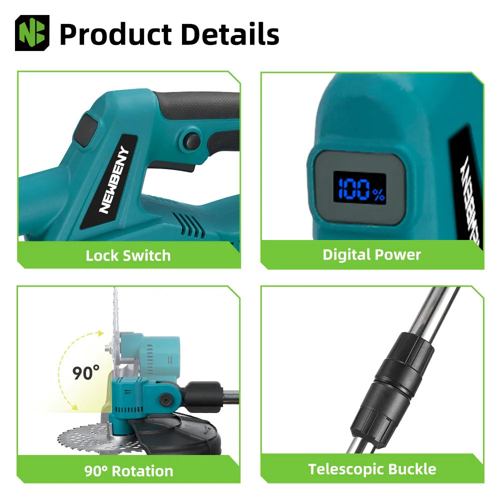 NEWBENY 4000W 9Inch Brushles Electric Lawn Mower Digital Display Grass Trimmer Repairing lawns Power Tool For Makita Battery Pin