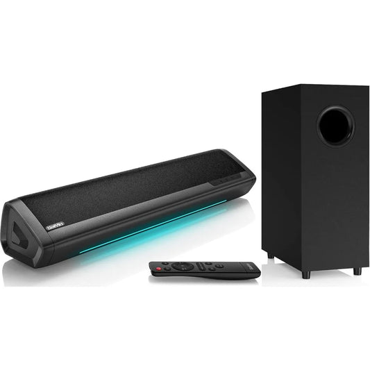 Sound Bars for TV with Subwoofer, 2.1 Deep Bass Small Soundbar Monitor Speaker Home Theater Surround System