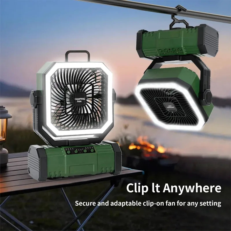 20000mAh Portable LED Camping Fan USB Rechargeable Outdoor Cooling Fan Self-contained Bluetooth speaker design Tents hiking