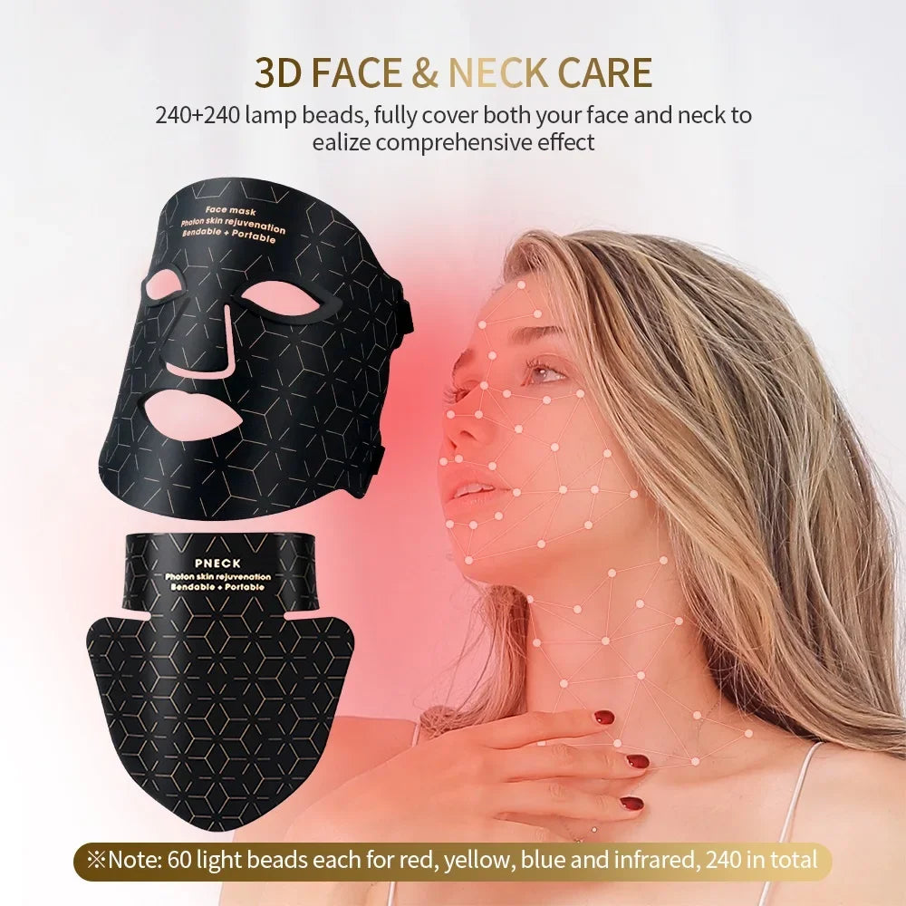 Silicone Facial Neck LED Mask Anti Aging Skin Rejuvenation Brighten Beauty Face Photon Mask