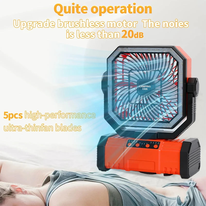 20000mAh Portable LED Camping Fan USB Rechargeable Outdoor Cooling Fan Self-contained Bluetooth speaker design Tents hiking