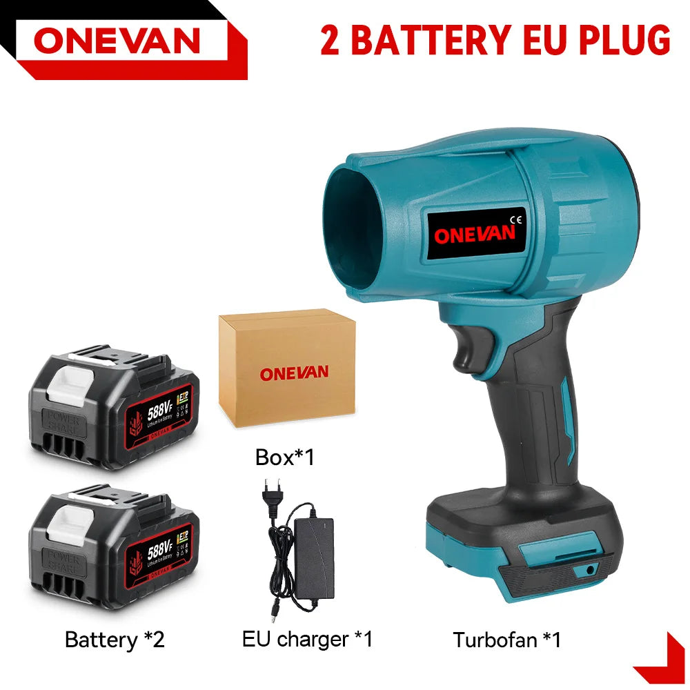 ONEVAN 2000W 200M/S Brushless Electric Turbo Fan Cordless Leaf Air Blowers Jet Fan Snow Dust Blowing Power Tool Fit 18V Battery