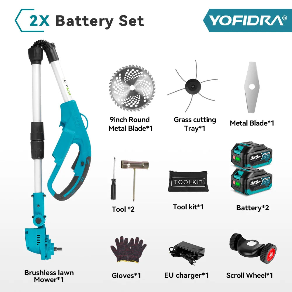 YOFIDRA 1500W Electric Lawn Mower 12000RPM Grass Trimmer Rechargeable Adjustable Garden Cutter Tool For Makita Battery Pin
