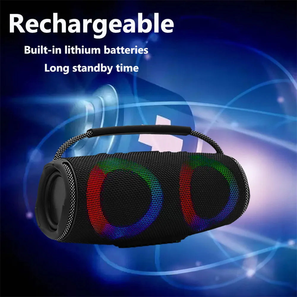 Powerful Bluetooth Speaker LED Light Portable Outdoor Speakers Dual 4'' Subwoofer Sound Box Support