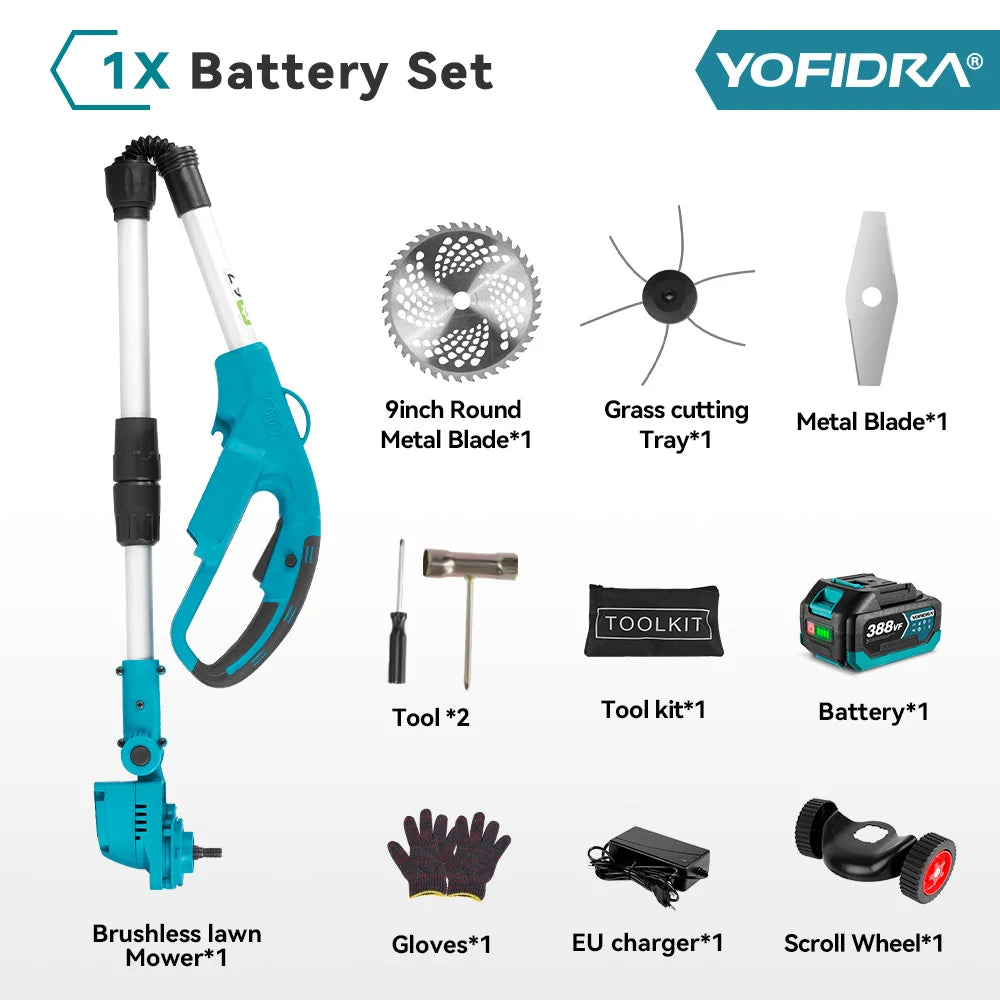 YOFIDRA 1500W Electric Lawn Mower 12000RPM Grass Trimmer Rechargeable Adjustable Garden Cutter Tool For Makita Battery Pin