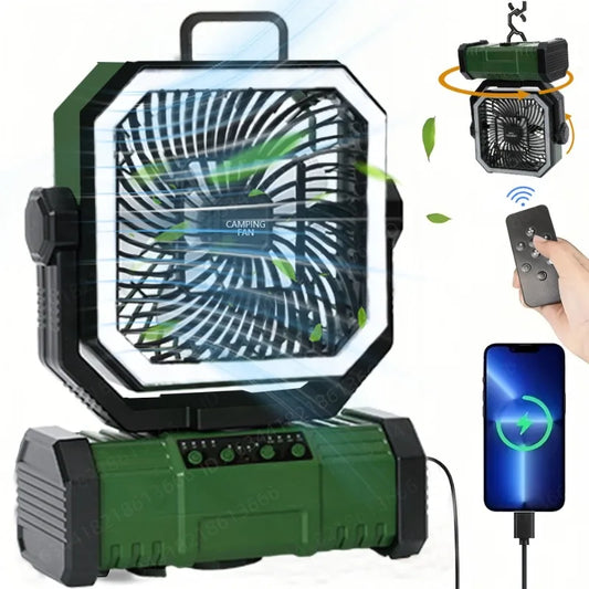 20000mAh Portable LED Camping Fan USB Rechargeable Outdoor Cooling Fan Self-contained Bluetooth speaker design Tents hiking