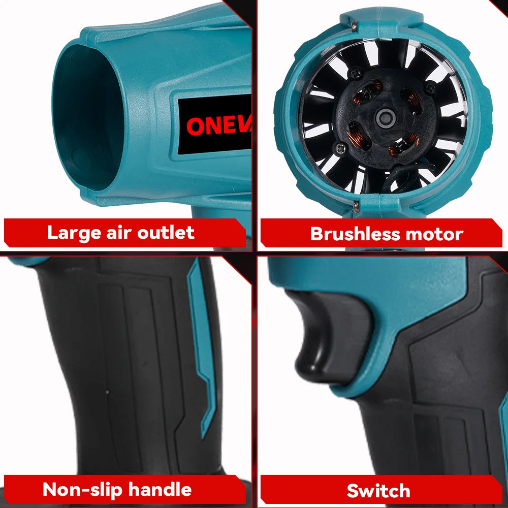 ONEVAN 2000W 200M/S Brushless Electric Turbo Fan Cordless Leaf Air Blowers Jet Fan Snow Dust Blowing Power Tool Fit 18V Battery