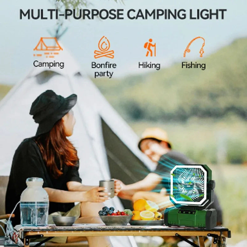 20000mAh Portable LED Camping Fan USB Rechargeable Outdoor Cooling Fan Self-contained Bluetooth speaker design Tents hiking