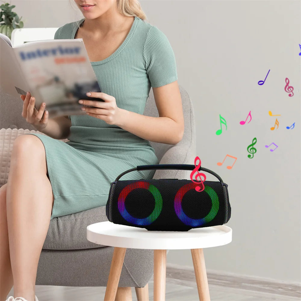 Powerful Bluetooth Speaker LED Light Portable Outdoor Speakers Dual 4'' Subwoofer Sound Box Support