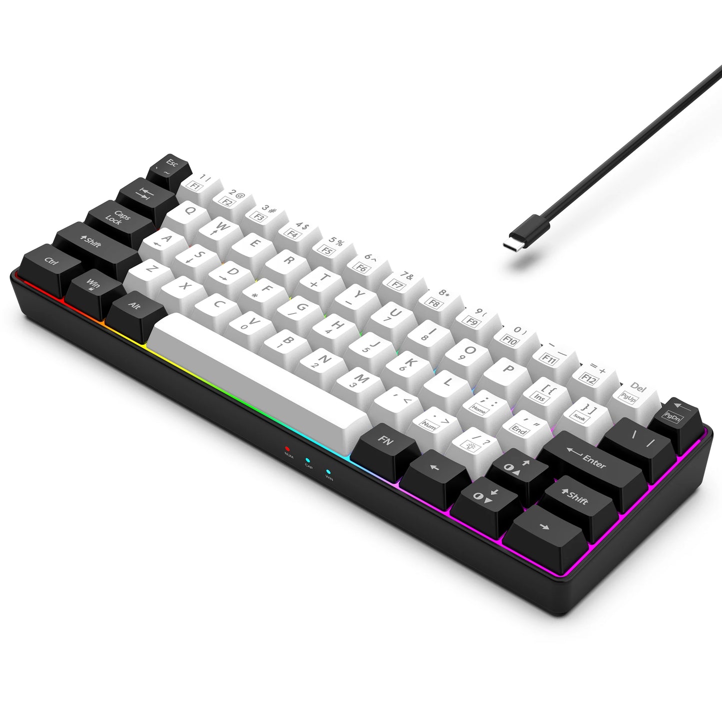 60% wired game keyboard, RGB backlit ultra-compact mini keyboard, waterproof mini compact 61 keys, suitable for PC/Mac gamers, t