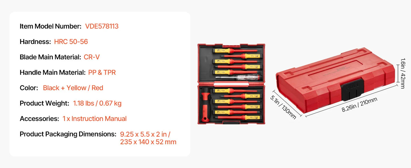 SucceBuy Insulated Screwdriver Set Professional Electrical Screwdriver Set 1000V Insulated Electrician Tool Set Magnetic Phillip